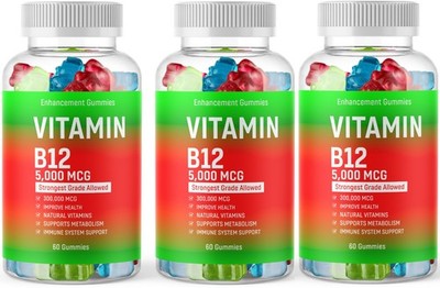 3x Vitamin B12 Gummies 5000mcg High Absorption Vitamin B-12 Energy Gummy Organic