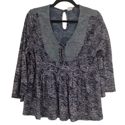 Akemi & Kin Paisley Print 3/4 Sleeve Flare Boho Blouse Womens S Cottage Core