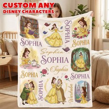 Custom Princess Belle Disney Blanket, Personalized Princess Fleece Blanket