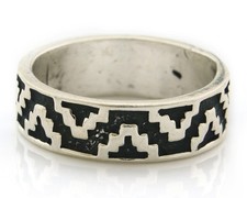 Navajo Tribal Band Ring Sterling Silver Vintage Artist Size 8.75