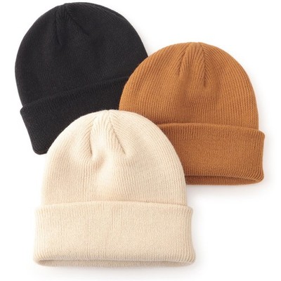 DRESHOW BQUBO 3 Pcs Baby 3-24 Months, 3 Pack Knit Cap: Beige, Caramel, Black 