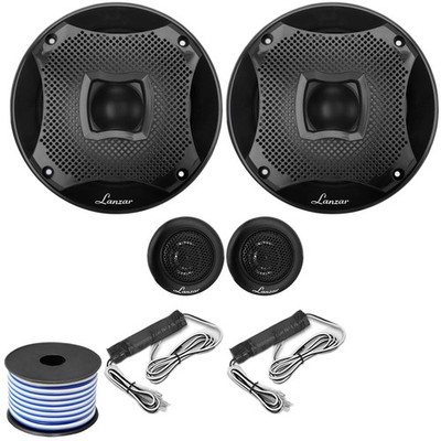 Pair (QTY 2) of Lanzar AQ65.2CMB 6.5'' 2Way 450W Marine Black Speakers Wiring Kit