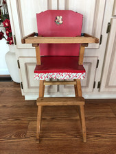 Vintage 1950s Solid Wooden Doll High Chair 28.5" with Pullover