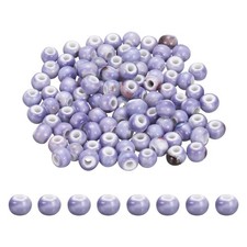 100Pcs 8mm Round Ceramic Porcelain Beads, Glaze Change Purple