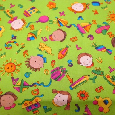 Hoffman International  Mischief Makers Kids on Green Cotton Fabric 1yd 24'' x 44