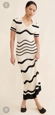 Callahan Knitwear Alexandra Maxi Dress Black Ivory Stripe Knit Chevron sz.Large