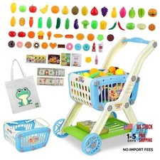 Kids Shopping Cart - 2 in 1 Toy Shopping Cart with Play Food Fruit Blue