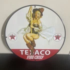 VINTAGE TEXACO LADY FIRE CHIEF MOTOR GASOLINE OIL PORCELAIN SIGN