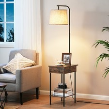 Floor Lamp with Table, Floor Lamp with Wood Tray Table  Drawer,Adjustable Shade