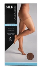 M - Silk Impressions Sheer Control Top High Waist Stockings 4 Pair Cocoa 5209