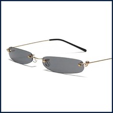 Unisex Rimless Narrow Rectangular Sunglasses for Small Faces Red, Blue, B