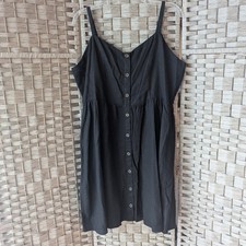 Old Navy Cami Dress Black Linen Blend Button Front Smocked Back XL Minimalist