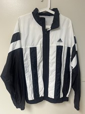 Vintage 90s Black & White Adidas Three Striped Zip Up Windbreaker Jacket XL