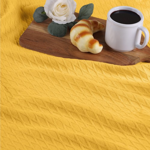 California King Yellow Cotton Woven Geometric Blanket - Picture 7 of 10