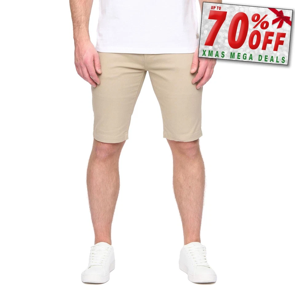 Duck And Cover Franztown Mens Chino Shorts Smart Casual Summerwear Beige