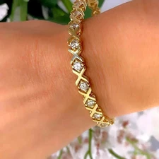 14K Yellow Gold Over 8 Ct Round Lab-Created Diamond Women's 7.5" Tennis Bracelet