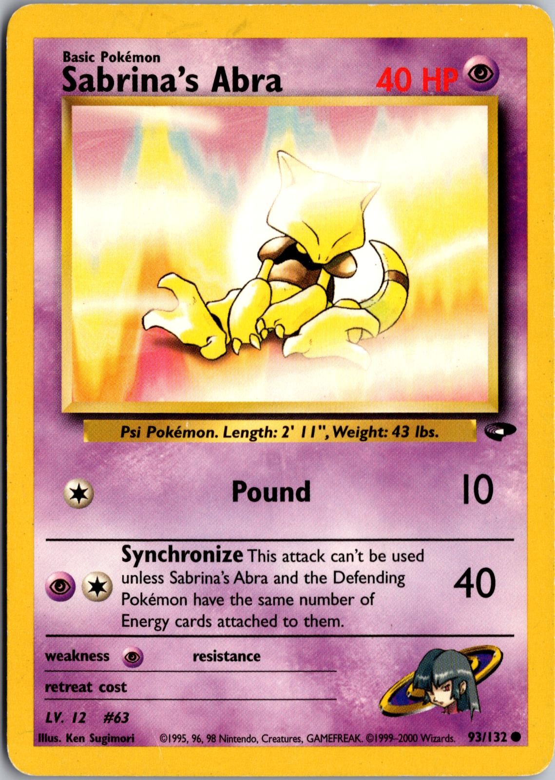 Sabrina's Abra 93/132 Common Gym Challenge Pokemon Unlimited Damaged