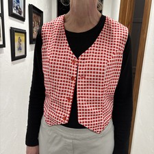Vintage 1960s red checkered reversible polyester women  s vest
