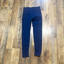 Women s Blue Solid Ankle Leggings Size L, Elastic Waist Yoga Stretch