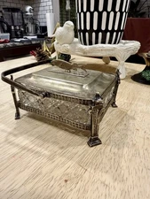 Antique Victorian Silver-Plate Sardine Box with Fish Finial