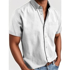 Mens New Casual Shirt Short Sleeve Collared Button Down Smart Top Slim Fit UK