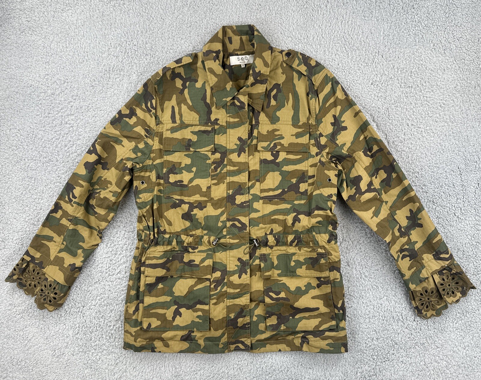 Sea New York Women’s S Camo Camouflage Eyelet Lace Trim Carina Jacket NWOT Nice