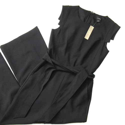 NWT J.Crew Resume Jumpsuit in Black Stretch Crepe Belted Wide Leg Ankle 00 x 26 - Picture 3 of 6