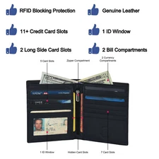 Men's Genuine Leather Bifold Wallet Slim Hipster  Cowhide Credit Card New RFID
