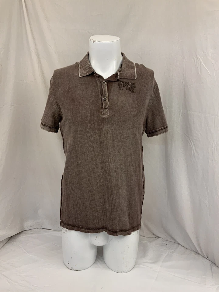 Guess Polo Shirt L Men Brown 100% Cotton Distressed Worn Once YGI Q1-59 - Image 2 of 4