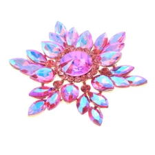 Gold Tone Metal Large Crystal Flower Brooch P1467-FUX