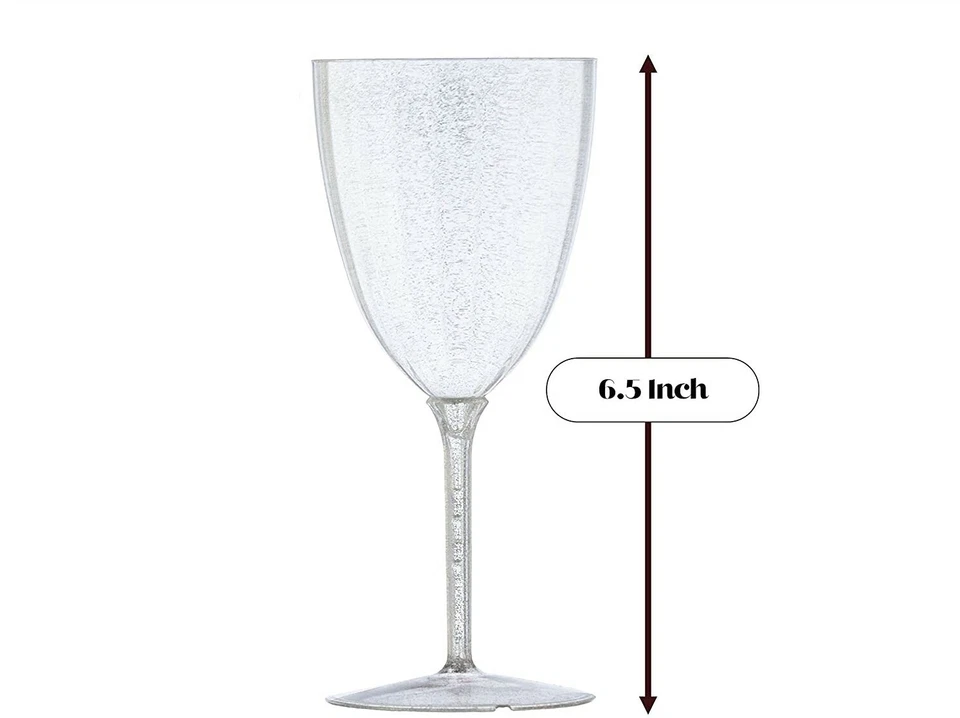 Disposable Silver Glitter Stemmed Wine Cups 7 Oz For Parties & Date Night [BULK] - Image 2 of 3