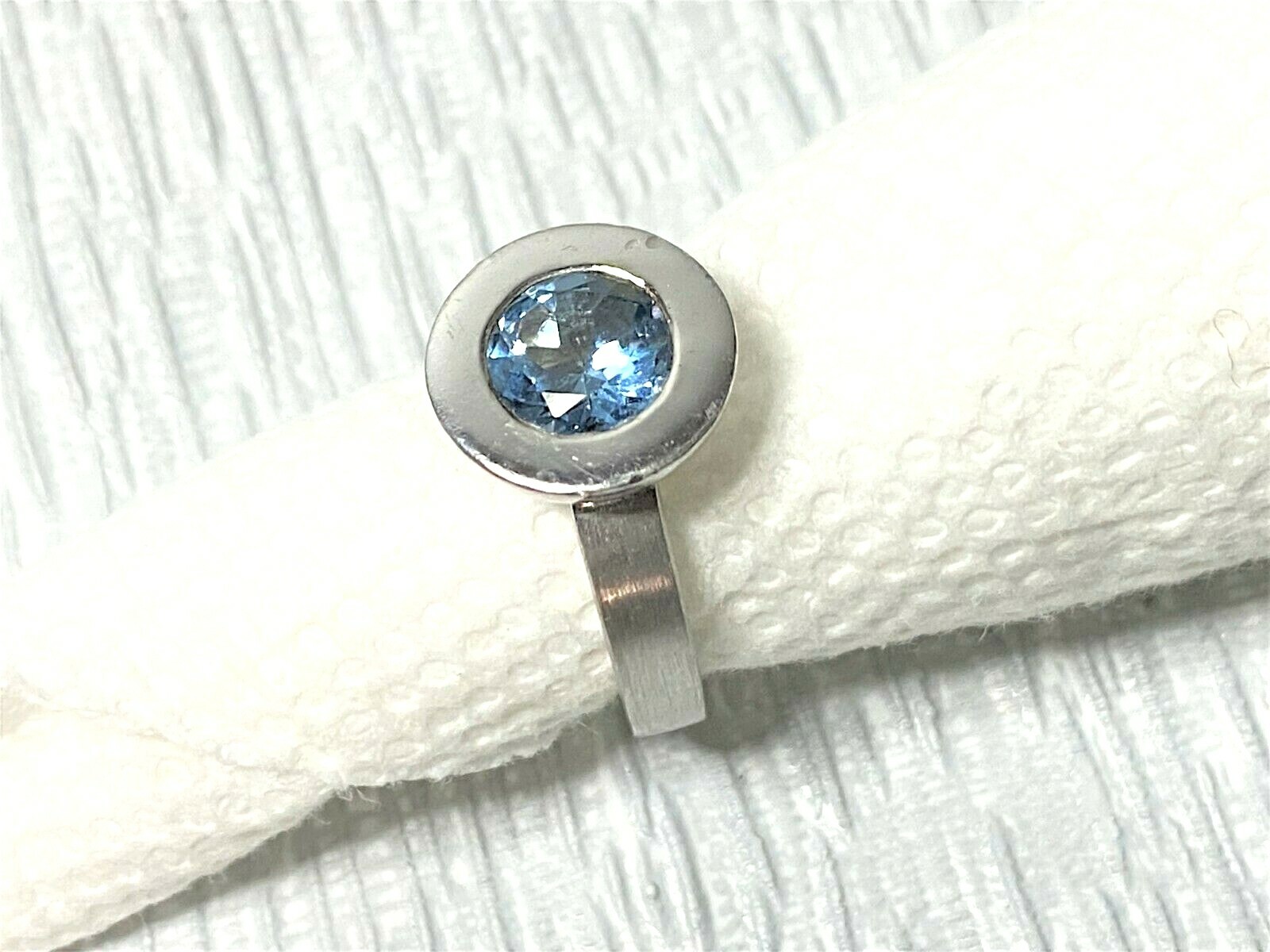 Solid Sterling Silver 925 Light Blue Stone Thick … - image 9