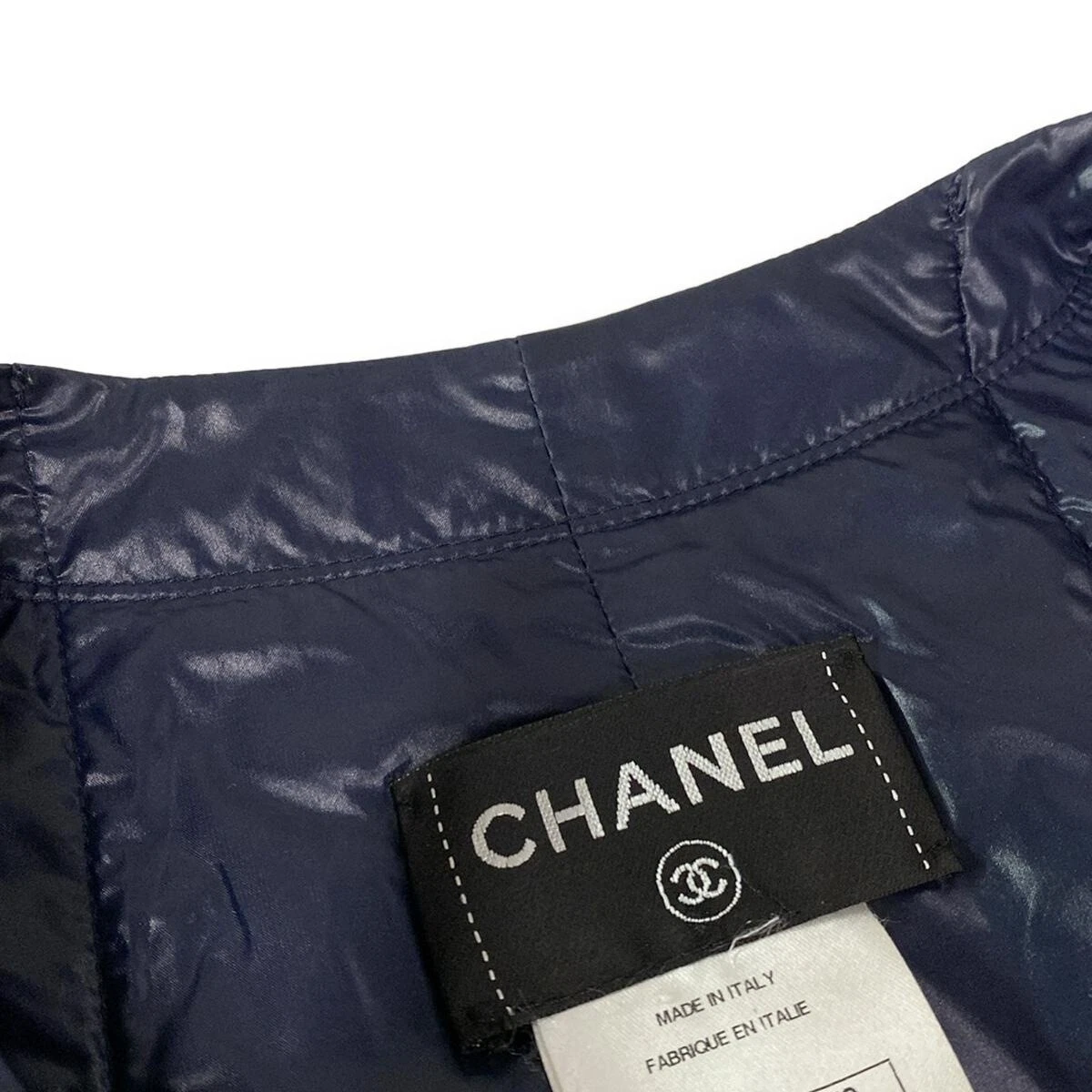 Giacca leggera donna originale CHANEL P43461 nylon navy scuro poliuretano