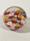 Vtg Art Glass Paperweight Millefiori Bouquet Round Red Yellow Blue Murano Style