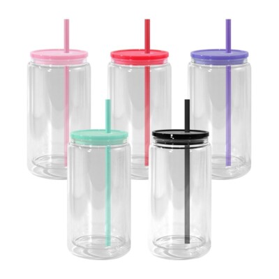 USA Warehouse Pre-drilled 16oz Plastic Snow Globe Tumblers UV DTF Mason Jar 25pc