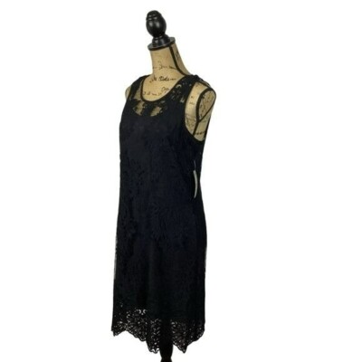 NWT Karen Kane Mini Lace Black Dress attached Slip Large | eBay