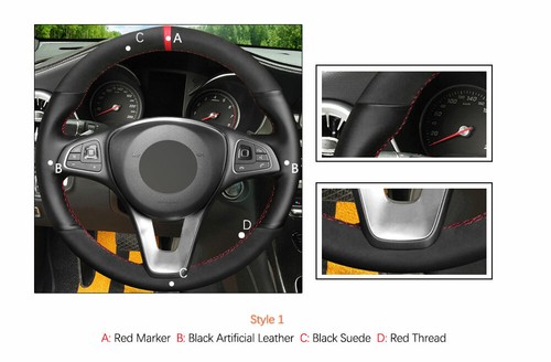 Black Suede Leather Car Steering Wheel Cover for Mercedes Benz C180 C200 C260 - Picture 8 of 14
