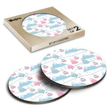 Round MDF Coaster Alpine Ski Lift Trees Snowboard Girls #170002