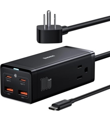 Baseus GaN 100W Power Strip Wall Mountable Surge 6 Outlet Protector PowerComboA1