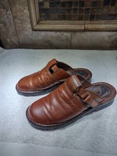 DR SCHOLLS BRENDA Brown Leather slip On Clogs womens size 8