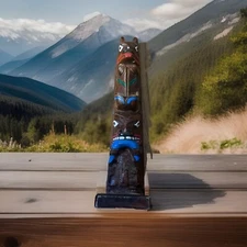 Native Alaskan Hand-Carved Totem Pole - Made In Ak, 10.5 Inches Tall - Beautiful