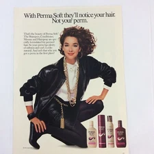 Perma Soft 1988 Shampoo Conditioner Mousse Hairspray Vintage Print Advertisement