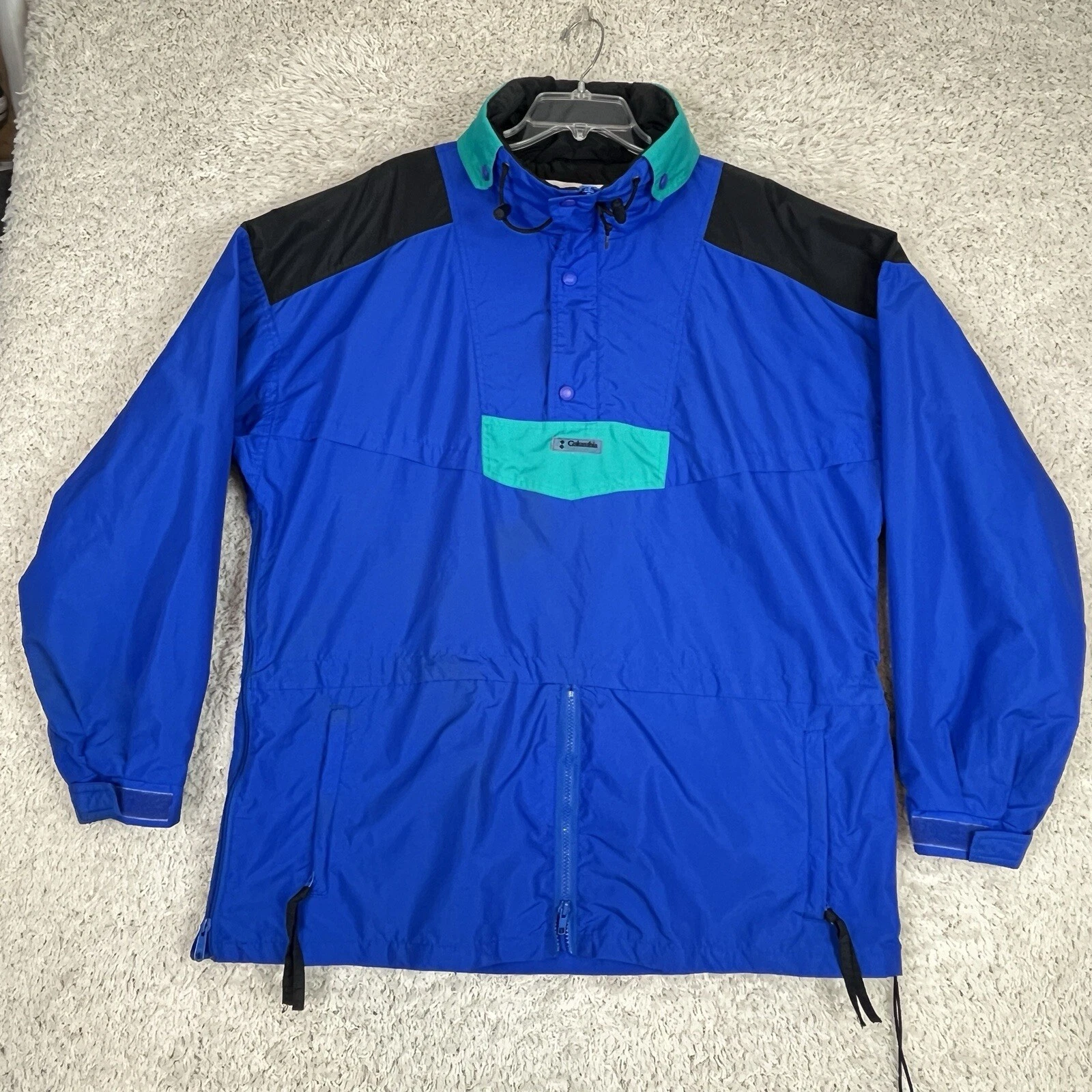 Vintage Columbia Anorak Jacket Men XL Blue Pullover 1/4 Snap Windbreaker