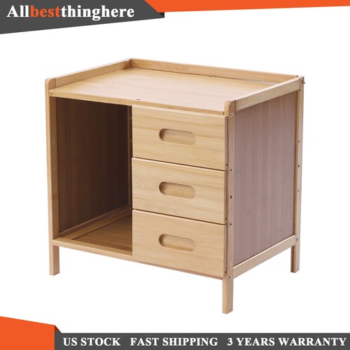 Nightstand Bedside End Table Bedroom Side Bamboo Storage w/ Pull-out Drawer US - Picture 8 of 12