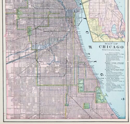 1899 CHICAGO ILLINOIS Map (13X10) ORIGINAL Lincoln Park RAILOADS Harbor