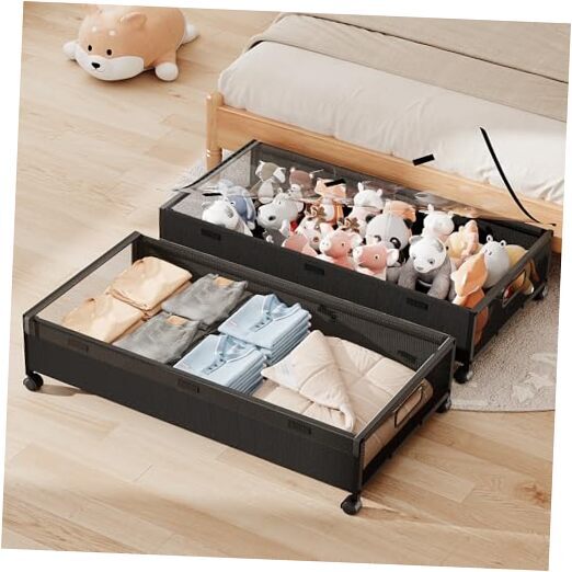 Underbed Storage Containers with Wheels, 2 Pack Large Under Bed Drawers 2PACK