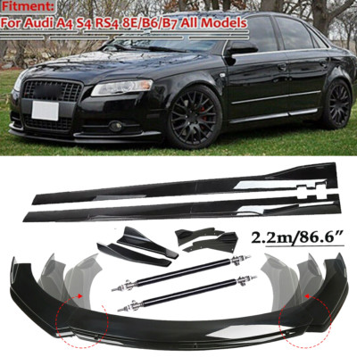 Front Bumper Lip Splitter Spoiler Side Skirt Strut Rod For Audi A4 S4 A5 8E B6