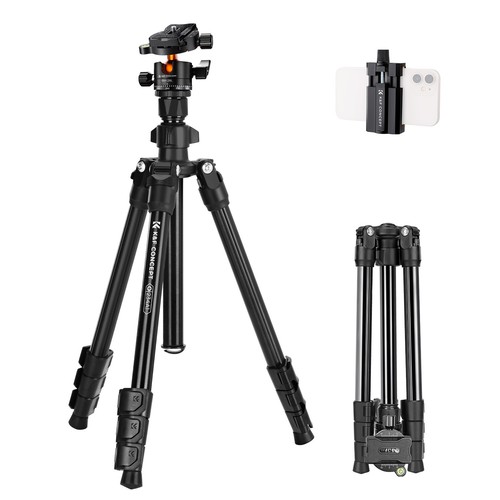 K&F Concept 64" Aluminum Travel Camera Tripod w/ Phone Holder Ball Head for DSLR - Picture 5 of 11