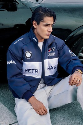 BMW M Power Racing Jacket Men Navy Blue White Zip Up Motorspoert Puffer Jacket