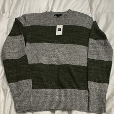 GapKids Boys Gray/Green Striped Crew Neck 100 Cotton Pullover Sweater Size M 8
